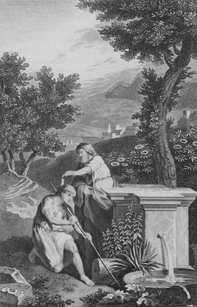 Saul gezalfd door Samuel (gravure) door European School