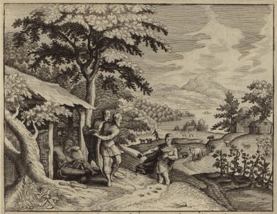 Sem en Jafet bedekken de naaktheid van hun vader Noach (gravure) door European School