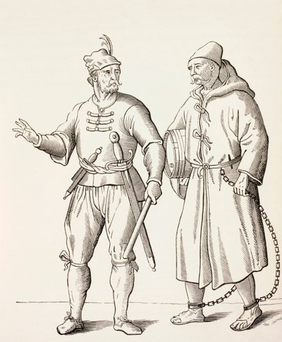 Zestiende-eeuwse galeisoldaat met een galeislaaf, c.1880 door European School