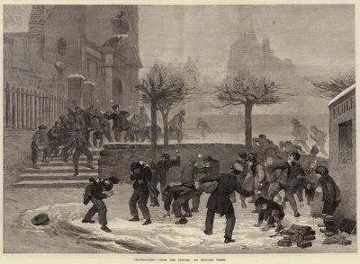 Sneeuwballen (gravure) door European School