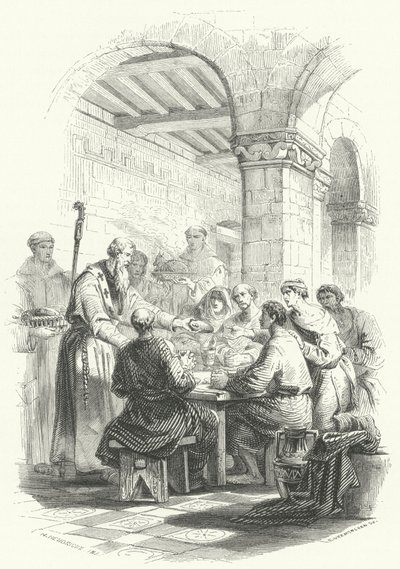 Sint Eligius bedient voedsel aan de armen (gravure) door European School