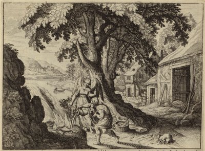 De Engel van de Heer verschijnt aan Gideon (gravure) door European School