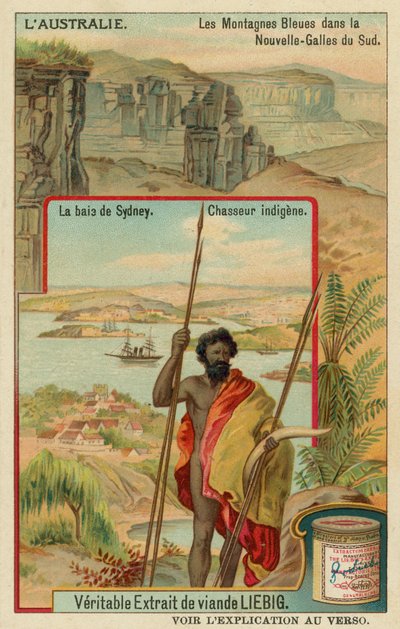 De Blauwe Bergen in New South Wales, de baai van Sydney en een aboriginal jager door European School