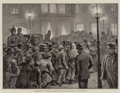 Transport van cholera-verdachte Russische emigranten door Berlijn (litho) door European School