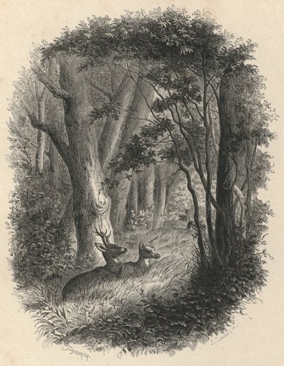 Een hoek van het bos van Fontainebleau (gravure) door European School
