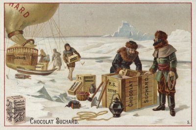Laden van Suchard chocolade uit een ballon in het Noordpoolgebied door European School