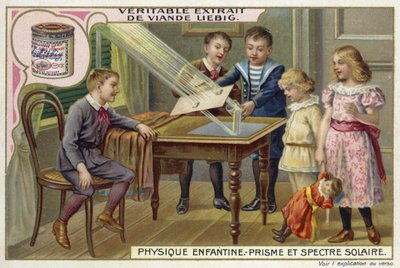 Gebruik van een prisma om het spectrum van zonlicht te demonstreren door European School