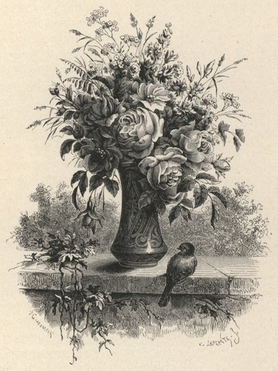 Vaas met bloemen (gravure) door European School