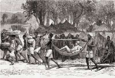 Verney Lovett Cameron arriveert in het dorp Oulonnda, Afrika, 1878 door European School