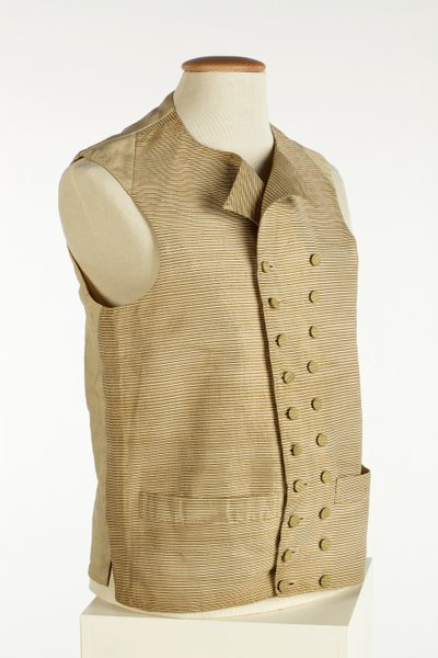 Vest in geweven zijde met fijne gouden, crème en oranje strepen, ca. 1780-90 door European School