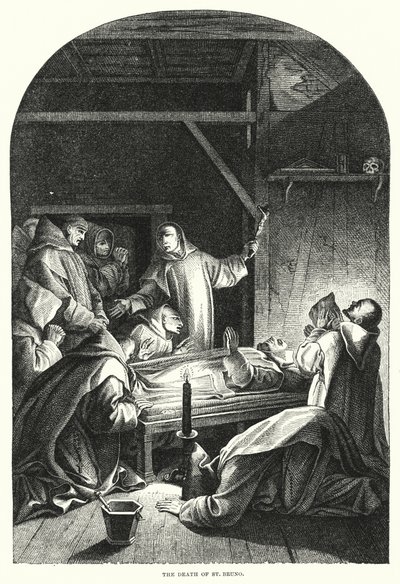 De dood van St. Bruno (gravure) door Eustache (after) Le Sueur