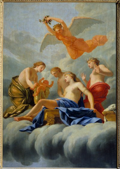 De geboorte van de Liefde Venus geeft geboorte aan Cupido door Eustache (studio of) Le Sueur