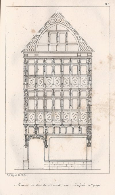 Houten huis uit de 15e eeuw, rue Malpalu nr. 90-92 door Eustache Hyacinthe Langlois