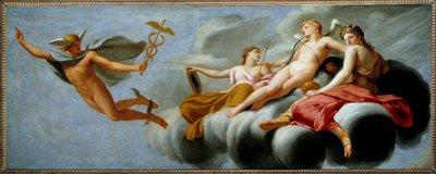 Cupid beveelt Mercurius om zijn macht aan het universum aan te kondigen. Schilderij door Eustache Le Sueur, 1646 door Eustache Le Sueur
