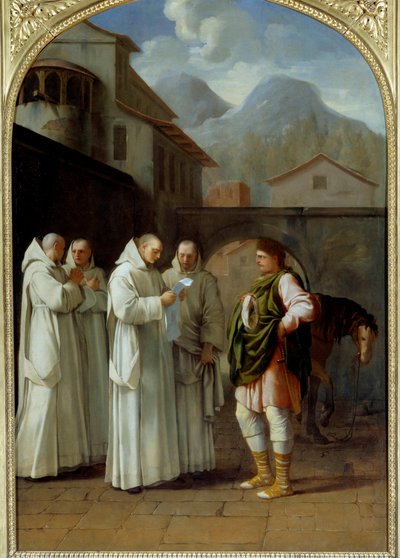 Sint Bruno (1030-1101), stichter van de Kartuizerorde ontvangt een boodschap van paus Urbanus II door Eustache Le Sueur