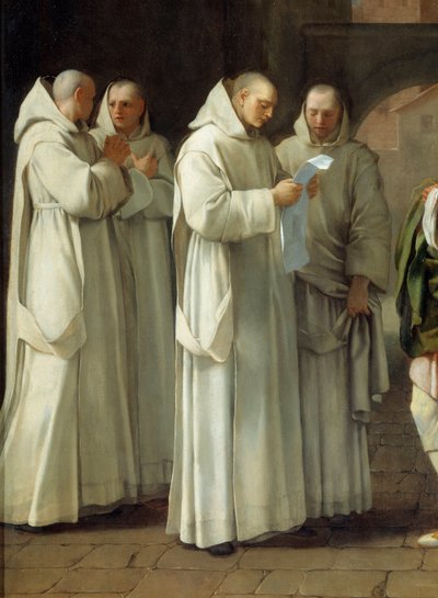 Sint Bruno (1030-1101), stichter van de Kartuizerorde ontvangt een boodschap van paus Urbanus II (detail) door Eustache Le Sueur