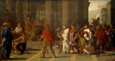 Sint Gervais en Sint Protais voor Astasius, weigeren te offeren aan Jupiter door Eustache Le Sueur