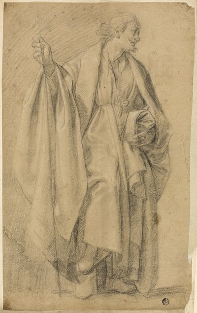 Staande Geklede Mannelijke Figuur, Houdend Staf door Eustache Le Sueur