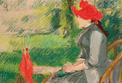 Lezen in de tuin; of Vrouw met rode hoed, ca. 1880-1882 door Eva Gonzalès