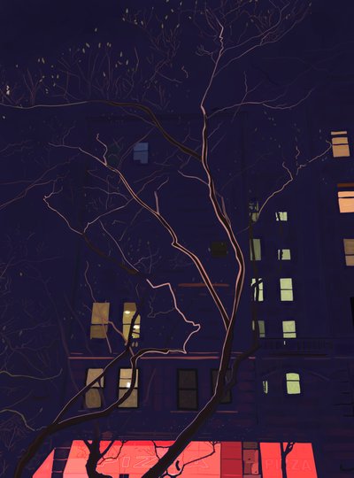Bij zonsopgang, Brooklyn (digitale kunst) door Evan Sklar