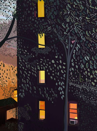 Achterkanten van gebouwen bij nacht Brooklyn (digitale kunst) door Evan Sklar