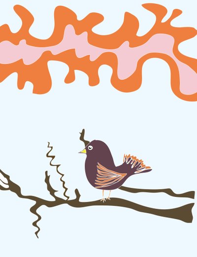 Vogel op tak, 2015 (met de hand getekend op een iPad met een Apple potlood) door Evan Sklar