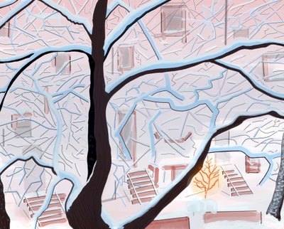 Brownstones in sneeuw , Brooklyn (digitale kunst) door Evan Sklar