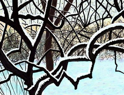 Kersenboom in sneeuw, Brooklyn (digitale kunst) door Evan Sklar