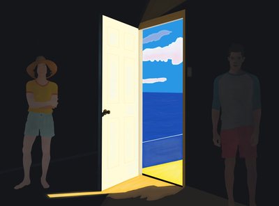 Echtpaar in strandhuis, Brooklyn (digitale kunst) door Evan Sklar