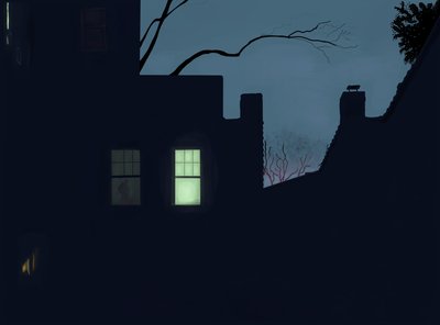 Paar in raam bij nacht, Brooklyn (digitale kunst) door Evan Sklar