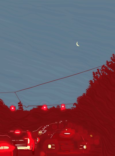 Rijden naar het zuiden, zes uur vijfenvijftig, c.2020-24 (digitale kunst) door Evan Sklar