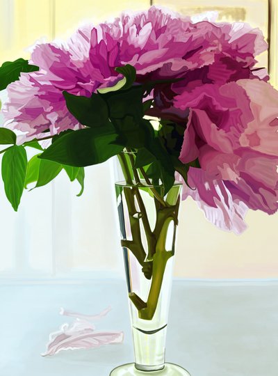 Magenta pioenrozen in vaas (digitale kunst) door Evan Sklar