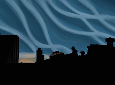Man op daktop Brooklyn (digitale kunst) door Evan Sklar