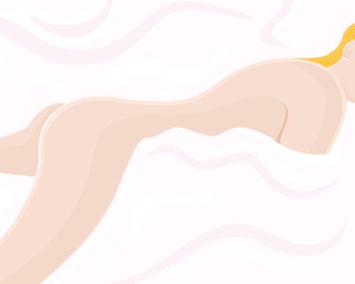 Naakt op bed (digitale kunst) door Evan Sklar