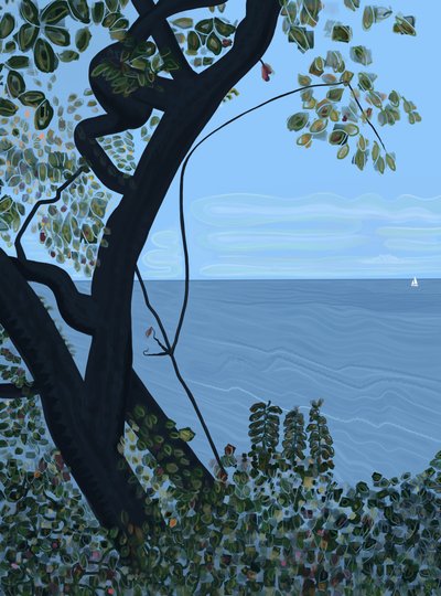 Zee en zeilboot, Brooklyn (digitale kunst) door Evan Sklar