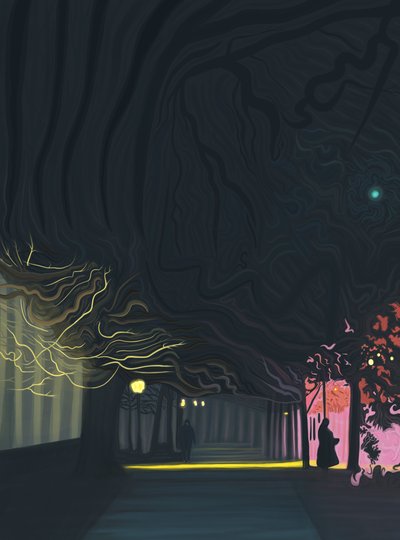 Sidewalk, Prospect Park West, 6 A.M. (digitale kunst) door Evan Sklar