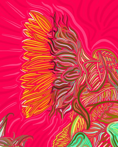 Enkele zonnebloem, ca 2020-24 (digitale kunst) door Evan Sklar