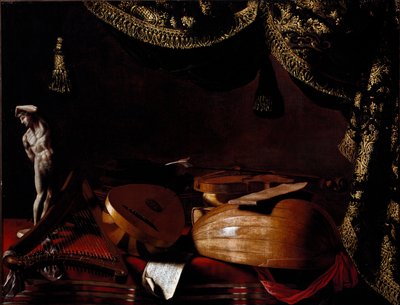 Stilleven met muziekinstrumenten door Evaristo Baschenis