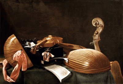 Stilleven met muziekinstrumenten, ca. 1650 door Evaristo Baschenis
