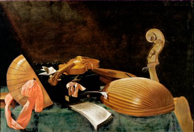 Stilleven met muziekinstrumenten door Evaristo Baschenis