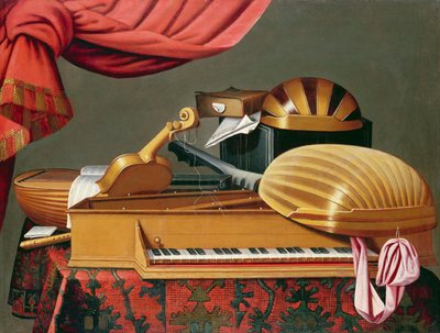 Stilleven met Muziekinstrumenten door Evaristo workshop of Baschenis