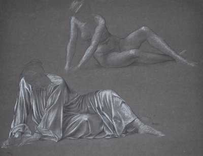 Dubbele studie voor Earthbound - liggende vrouwelijke figuur, 1897 door Evelyn De Morgan
