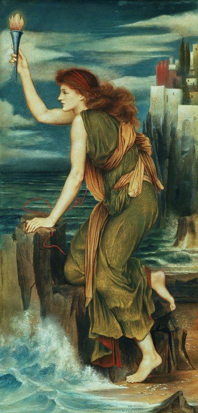 Hero wacht op de terugkeer van Leander, 1885 door Evelyn De Morgan