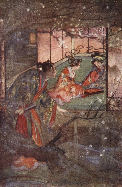 Kato Sayemon in het paleis van de Shogun Ashikaga, illustratie uit 