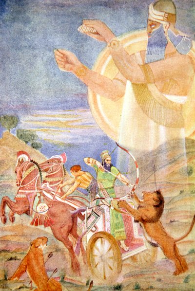 Tiglath-Pileser I geleid door Ninib, 1916 door Evelyn Paul