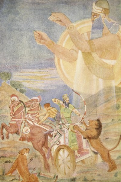 Tiglath-Pileser I geleid door Ninib, illustratie uit 