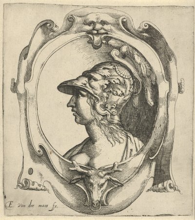 Buste van jonge vrouw met helm door Everard Crynsz. van der Maes