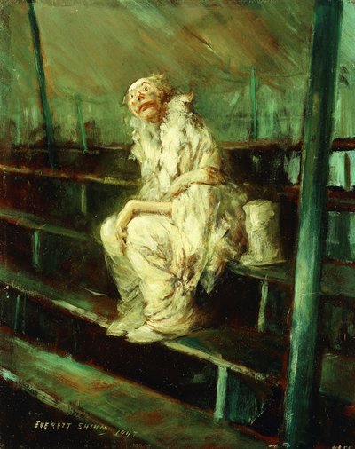 Clown op lege stoelen door Everett Shinn
