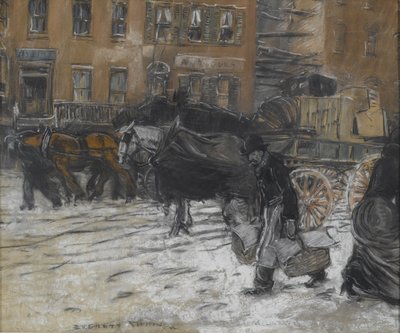 Winter op 21st Street, New York door Everett Shinn