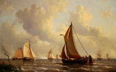 Boten verlaten de haven door Everhardus Koster